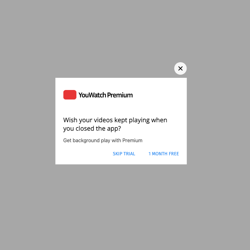 Our version of the YouTube signup popup